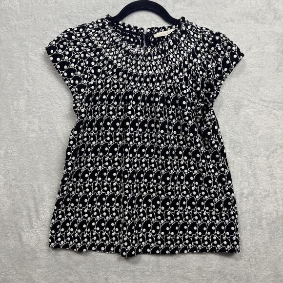 Loft Top Womens XS Petite Black White Eyelet Embroidered Polka Dot Blouse - Picture 1 of 6